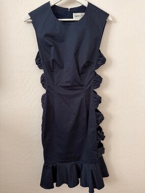 Fame and Partners Navy Ruffle Cot Out Midi Dress